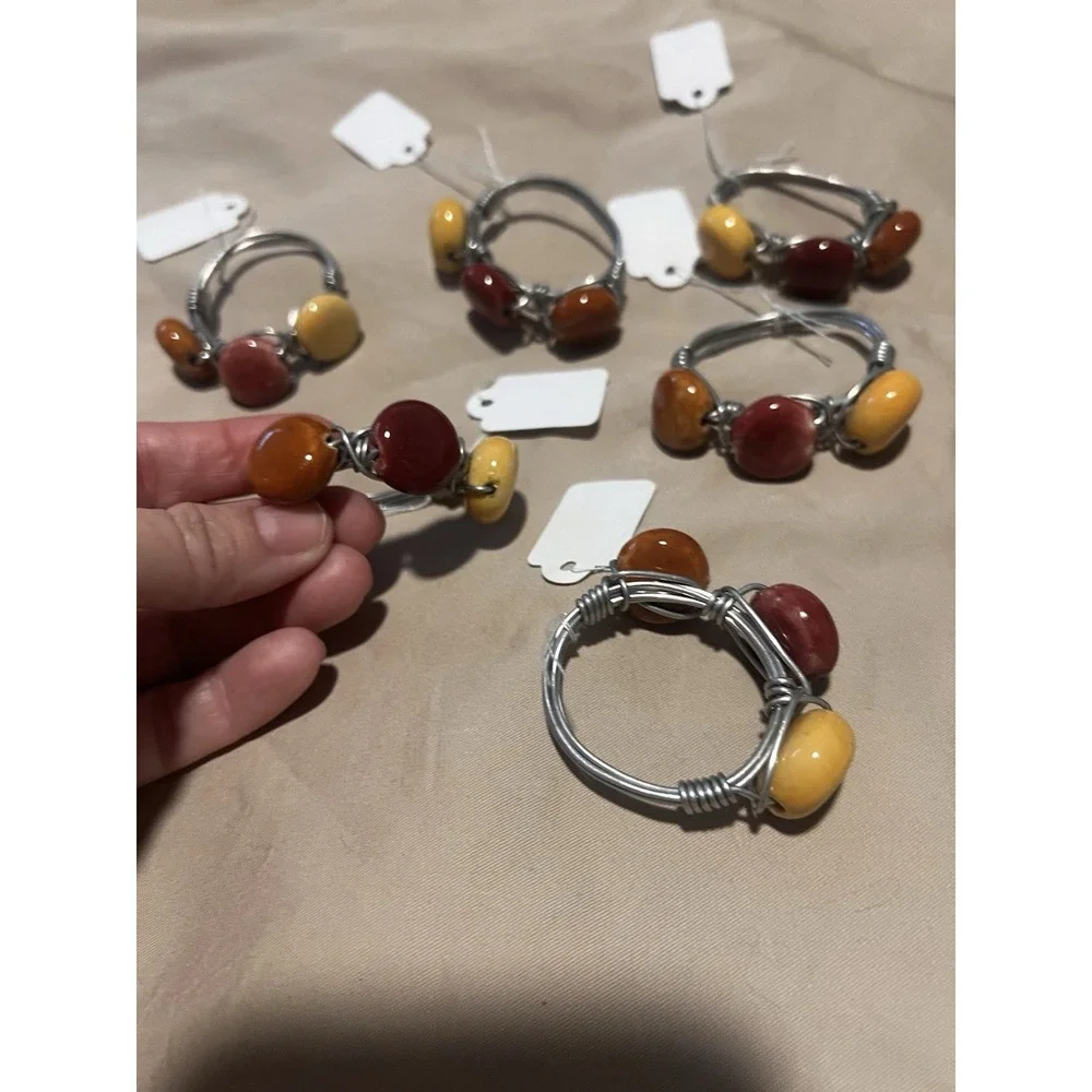 Set 6 Beaded Napkin Rings Napkin Holders‎ Harvest Fall Autumn Colors Table Decor